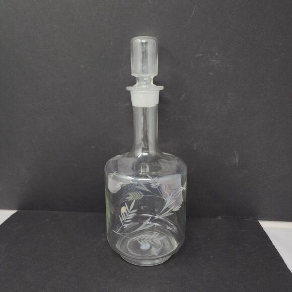 Vintage Etched Crystal Decanter With Wheat Design Glass Topper 13.25" Tall - Picture 4 of 8
